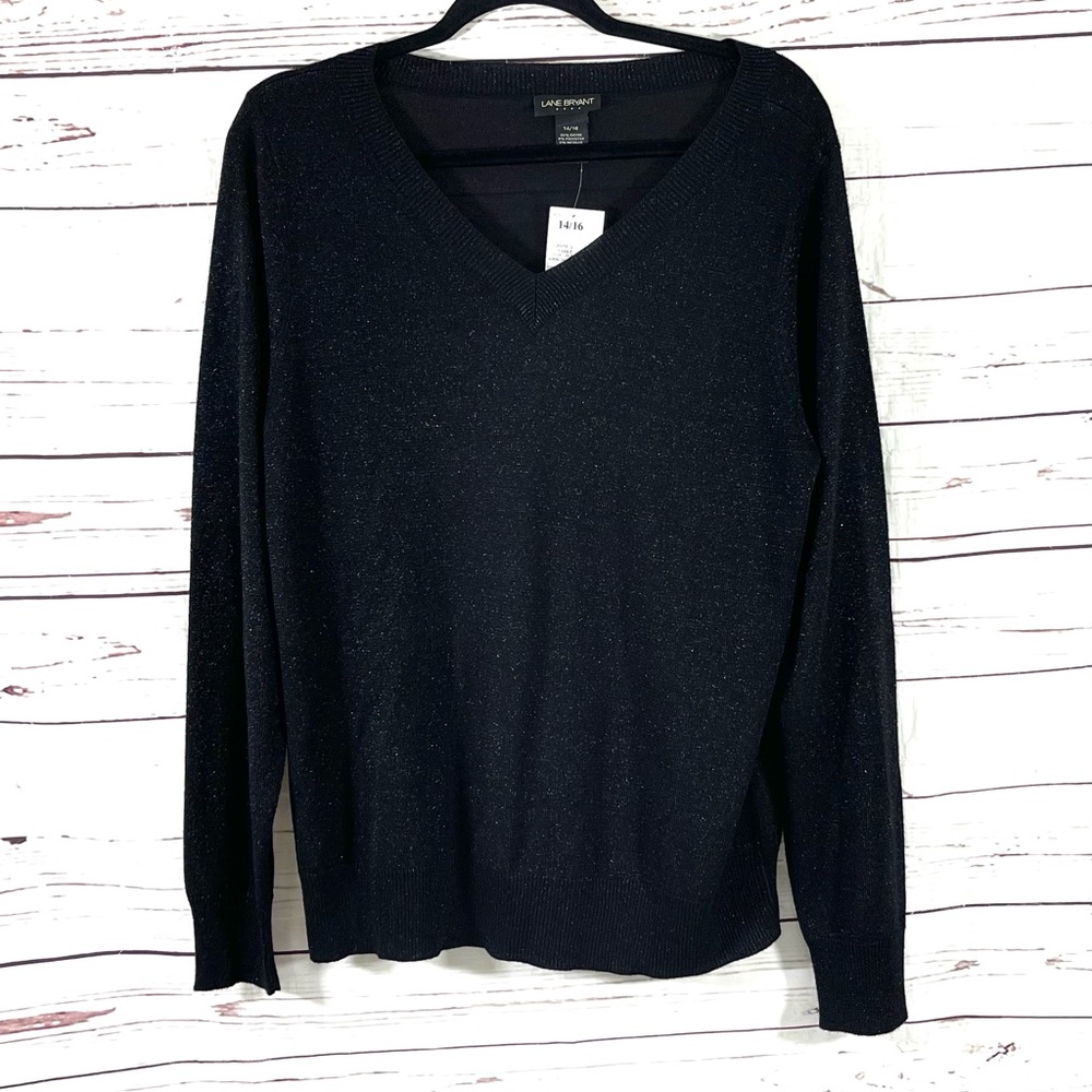 Lane Bryant Sweater Women’s Size 14/16 Black Sequin V-Neck Long Sleeve.